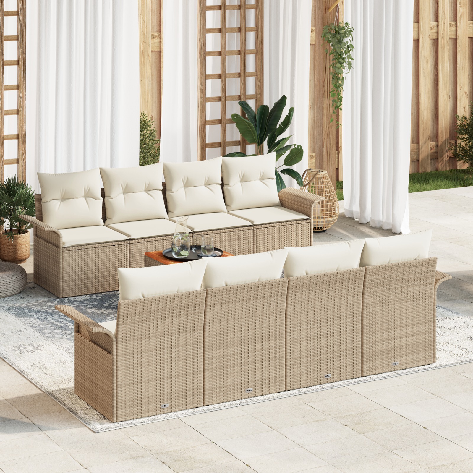3347302 1 Set de canapele pentru grădină 9 pcs Bej Rattan poli Set de canapele pentru grădină 9 pcs Bej Rattan poli