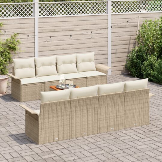 3347302 3 Set de canapele pentru grădină 9 pcs Bej Rattan poli 3347302 3