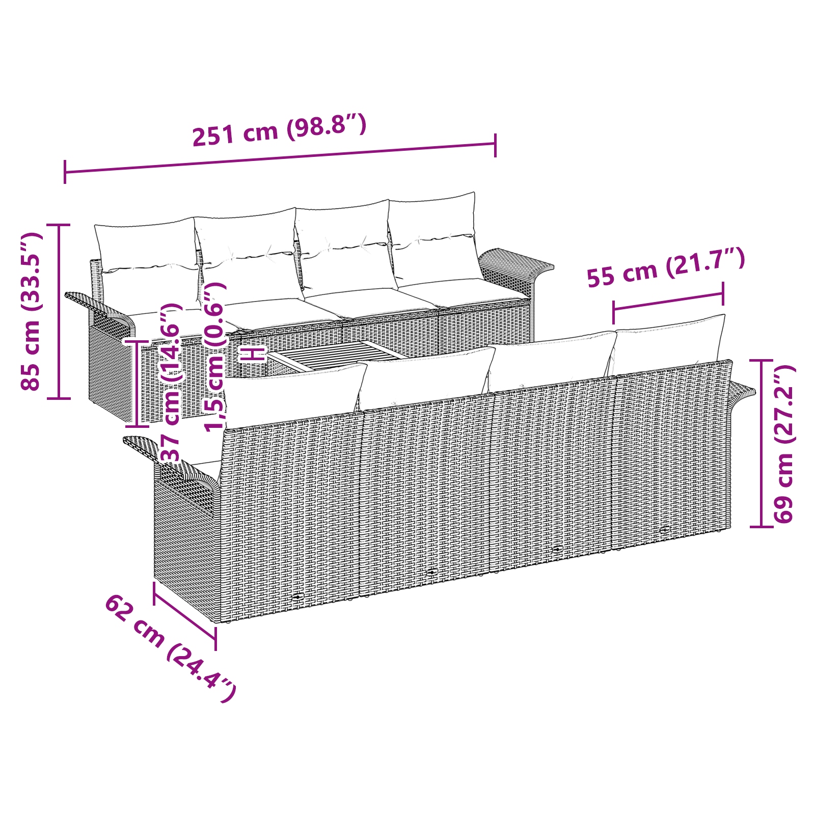 3347302 8 Set de canapele pentru grădină 9 pcs Bej Rattan poli Set de canapele pentru grădină 9 pcs Bej Rattan poli - imagine 8