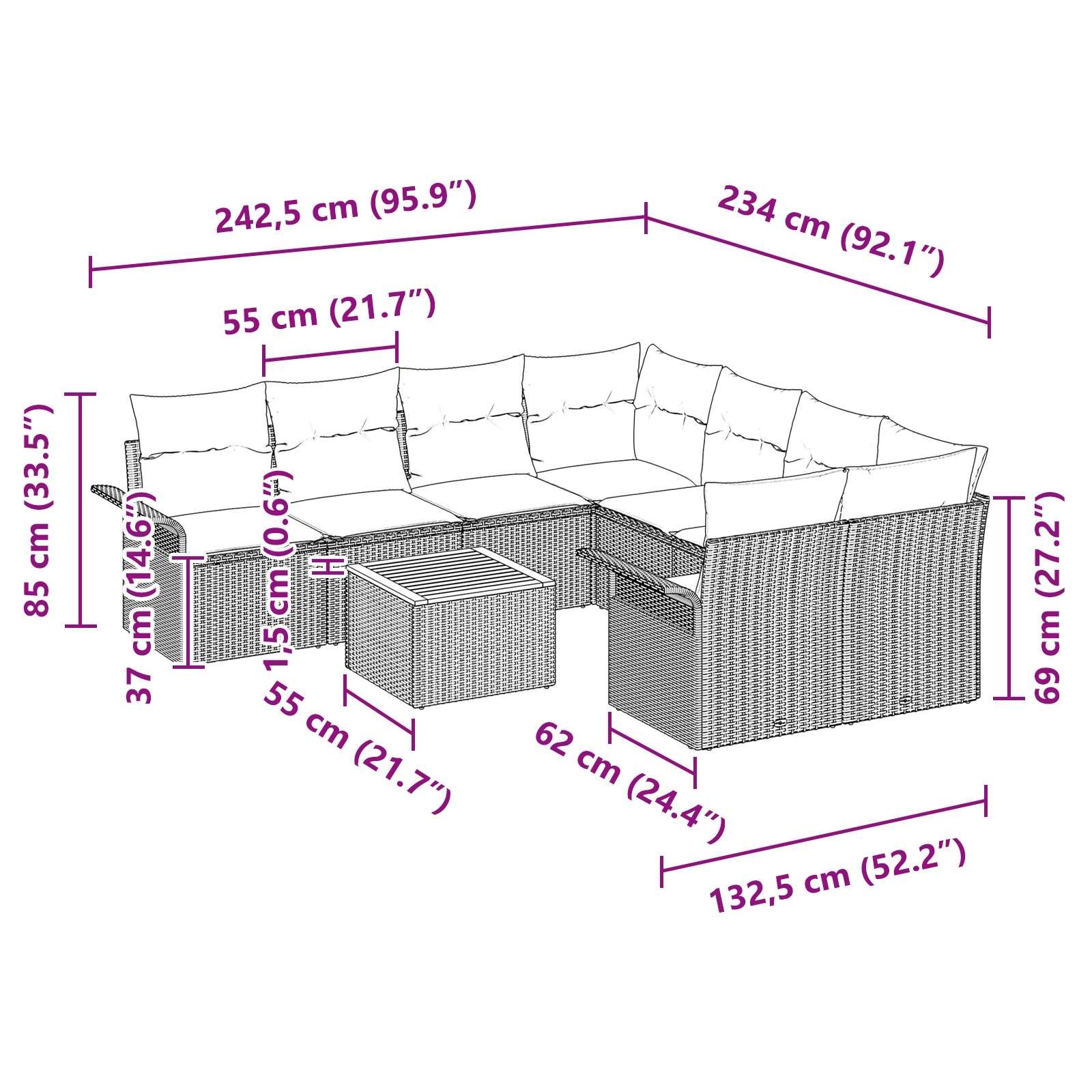 3347306 9 Set de canapele pentru grădină 9 pcs Negru Rattan poli Set de canapele pentru grădină 9 pcs Negru Rattan poli - imagine 9