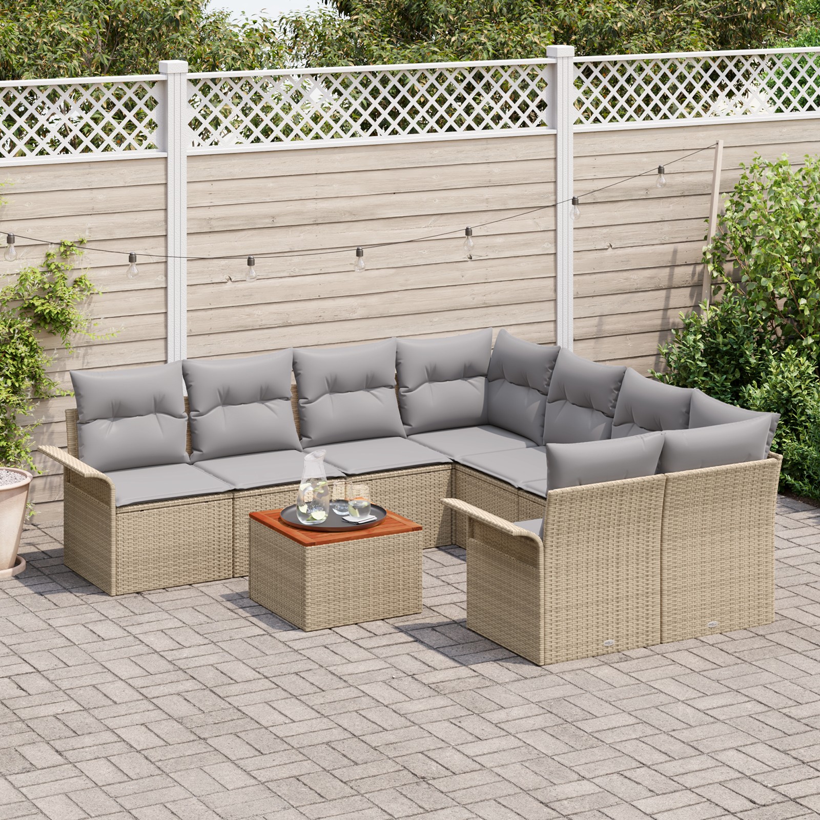 3347308 3 Set de canapele pentru grădină 9 pcs Bej Rattan poli Set de canapele pentru grădină 9 pcs Bej Rattan poli - imagine 3