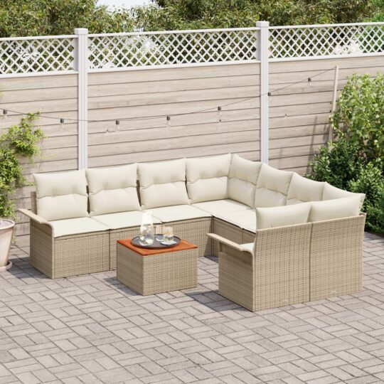 3347309 3 Set de canapele pentru grădină 9 pcs Bej Rattan poli 3347309 3