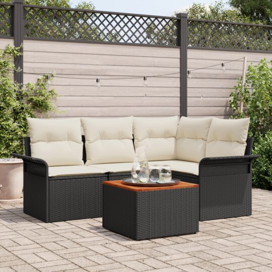 Set de canapele pentru grădină 5 pcs Negru Rattan poli