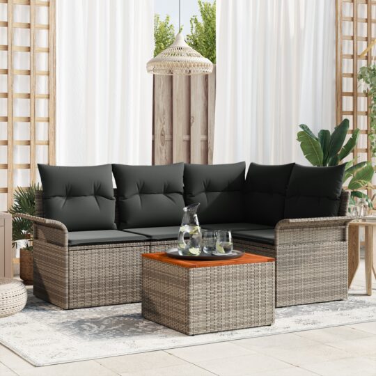 Set de canapele pentru grădină 5 pcs Gri Rattan poli