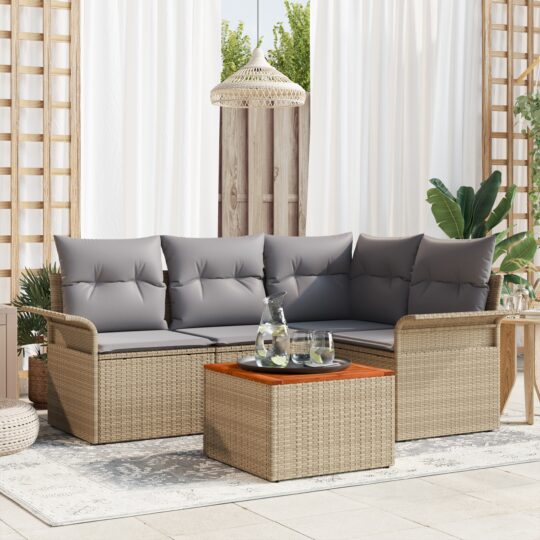 Set de canapele pentru grădină 5 pcs Bej Rattan poli