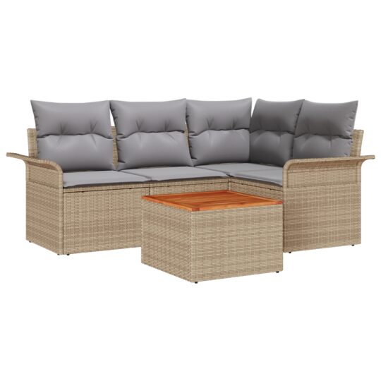 Alternative view of Set de canapele pentru grădină 5 pcs Bej Rattan poli