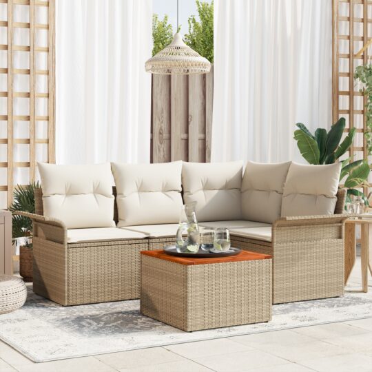 Set de canapele pentru grădină 5 pcs Bej Rattan poli