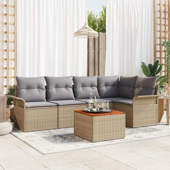 Set de canapele pentru grădină 6 pcs Bej Rattan poli