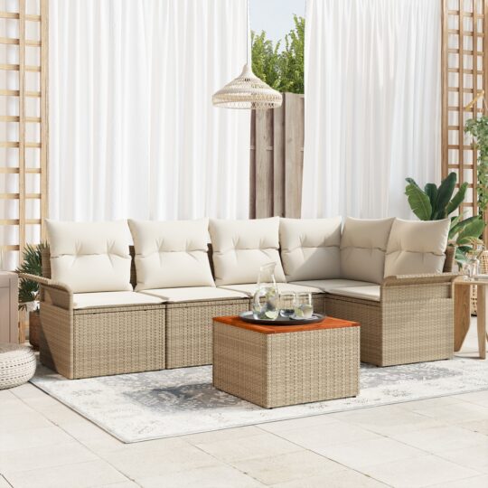 Set de canapele pentru grădină 6 pcs Bej Rattan poli