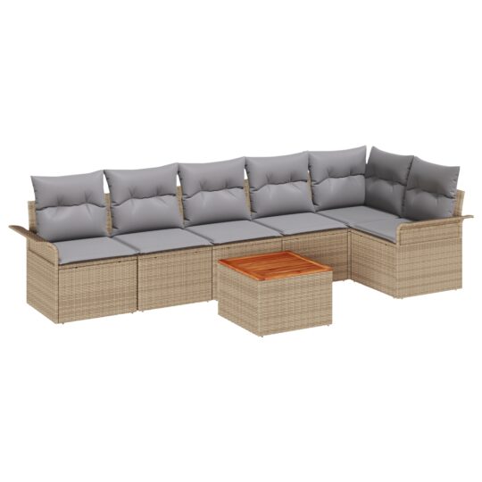 Alternative view of Set de canapele pentru grădină 7 pcs Bej Rattan poli