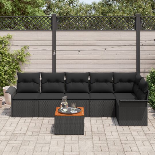 3347338 3 Set de canapele pentru grădină 7 pcs Negru Rattan poli 3347338 3