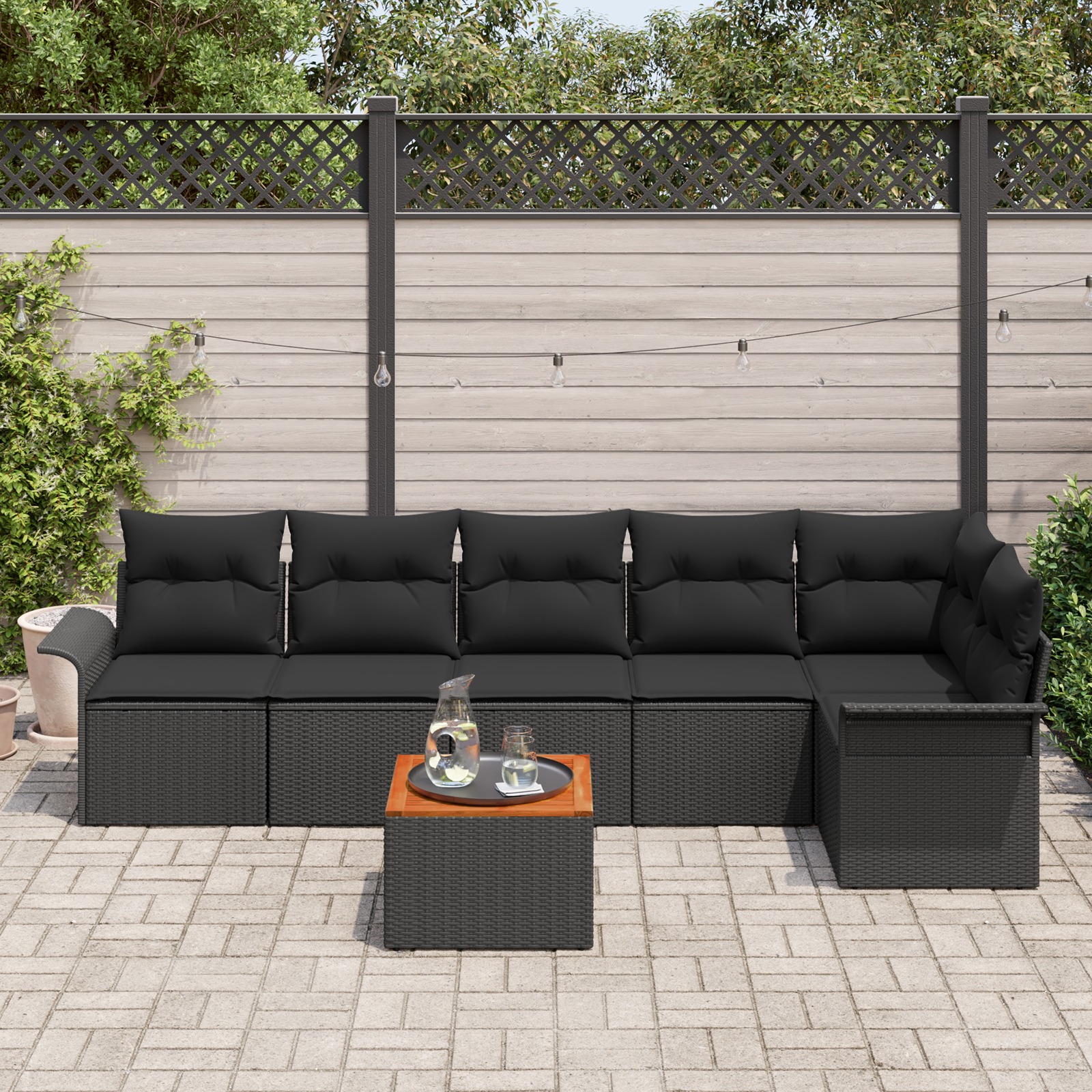 3347338 3 Set de canapele pentru grădină 7 pcs Negru Rattan poli Set de canapele pentru grădină 7 pcs Negru Rattan poli - imagine 3