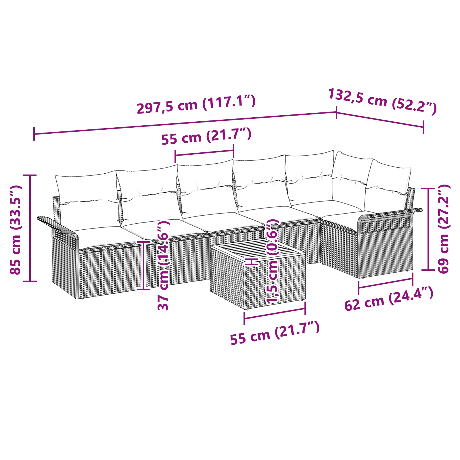 3347338 9 Set de canapele pentru grădină 7 pcs Negru Rattan poli Set de canapele pentru grădină 7 pcs Negru Rattan poli - imagine 9