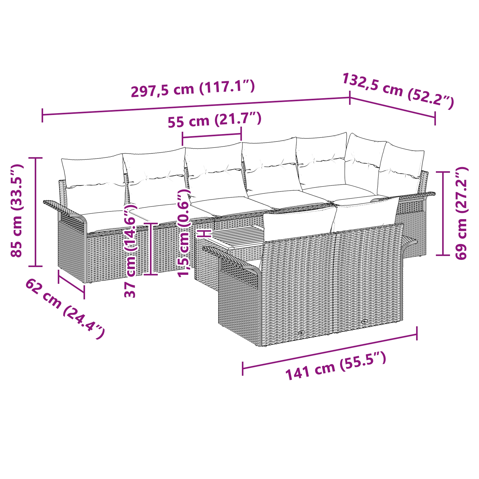 3347341 9 Set de canapele pentru grădină 9 pcs Negru Rattan poli Set de canapele pentru grădină 9 pcs Negru Rattan poli - imagine 9