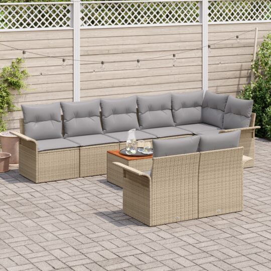 3347343 3 Set de canapele pentru grădină 9 pcs Bej Rattan poli 3347343 3