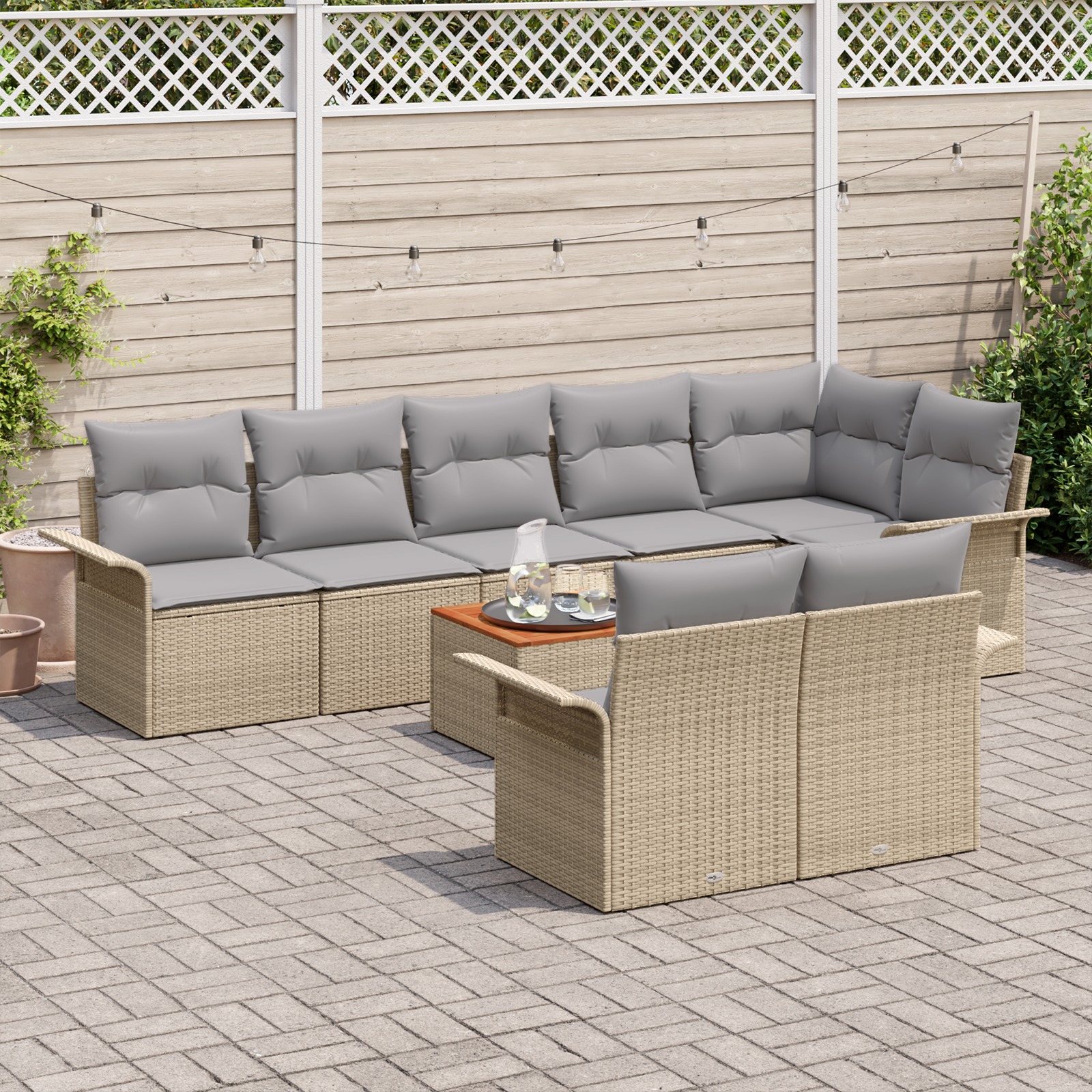 3347343 3 Set de canapele pentru grădină 9 pcs Bej Rattan poli Set de canapele pentru grădină 9 pcs Bej Rattan poli - imagine 3