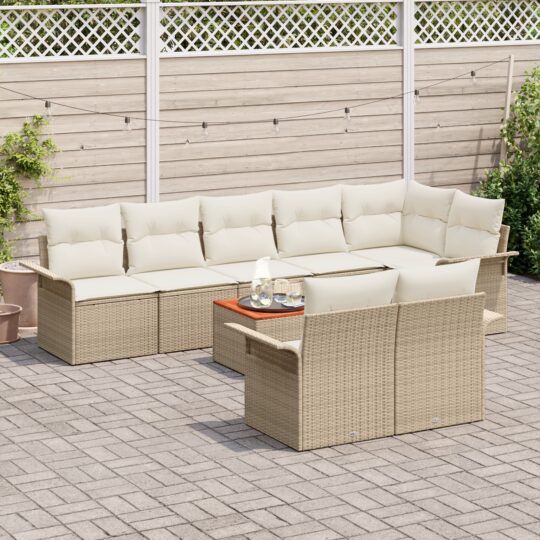 3347344 3 Set de canapele pentru grădină 9 pcs Bej Rattan poli 3347344 3