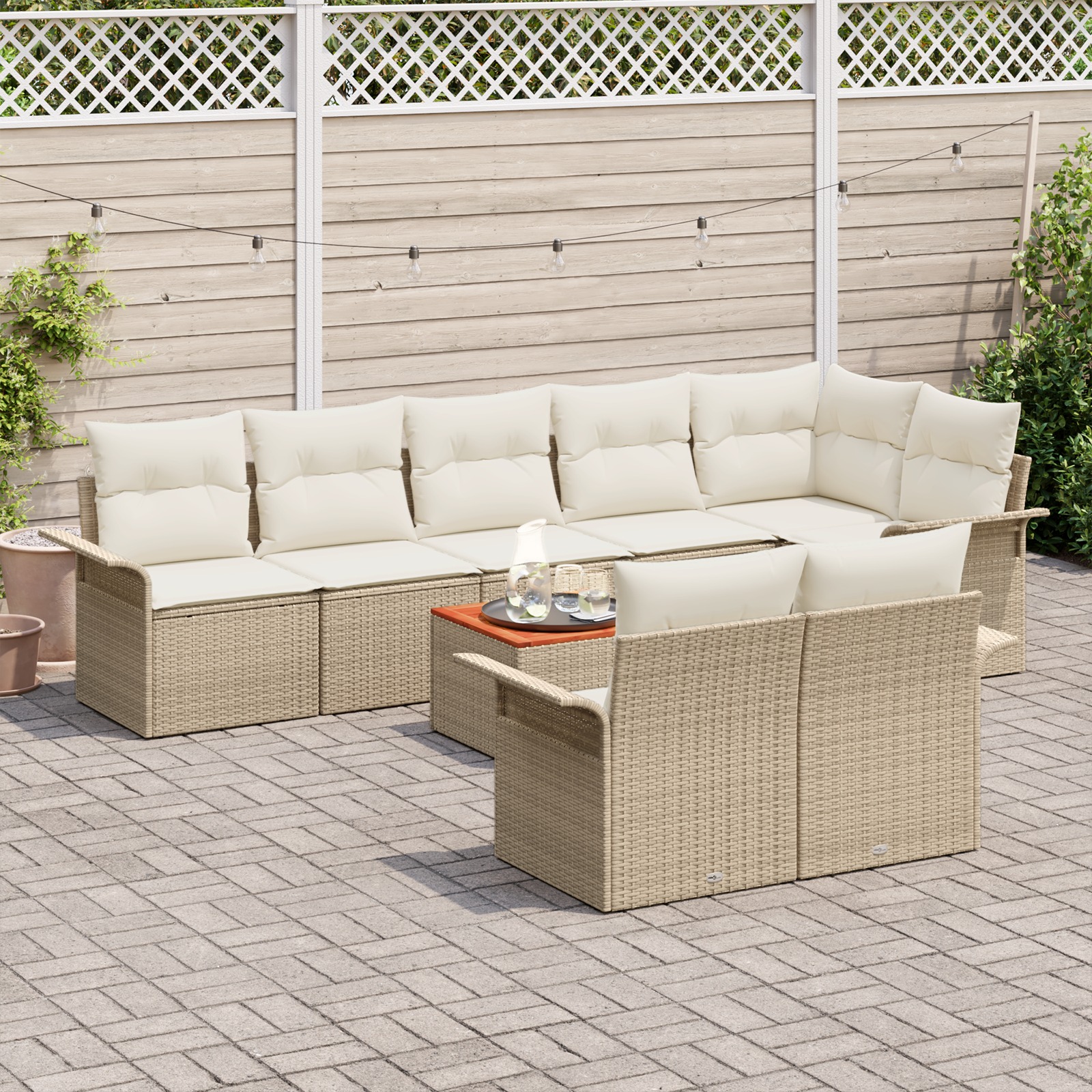 3347344 3 Set de canapele pentru grădină 9 pcs Bej Rattan poli Set de canapele pentru grădină 9 pcs Bej Rattan poli - imagine 3