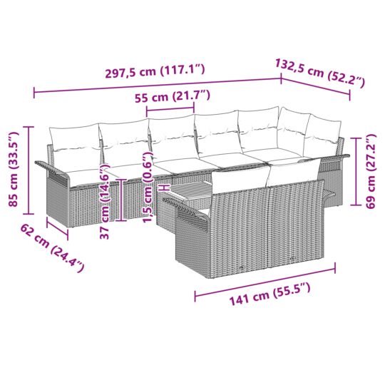 3347344 9 Set de canapele pentru grădină 9 pcs Bej Rattan poli 3347344 9