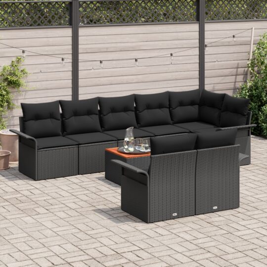 3347345 3 Set de canapele pentru grădină 9 pcs Negru Rattan poli 3347345 3