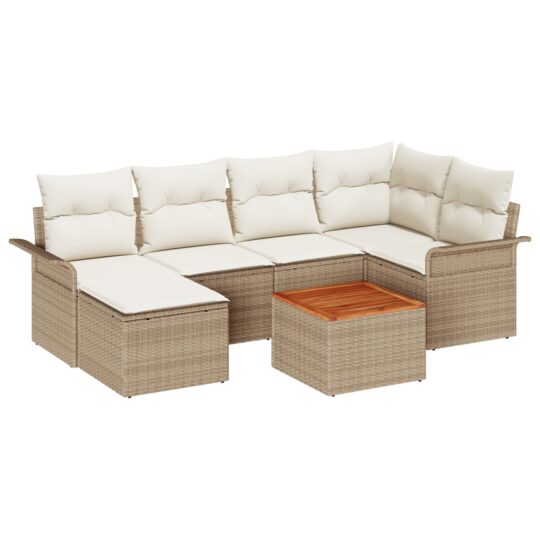 Alternative view of Set de canapele pentru grădină 7 pcs Bej Rattan poli