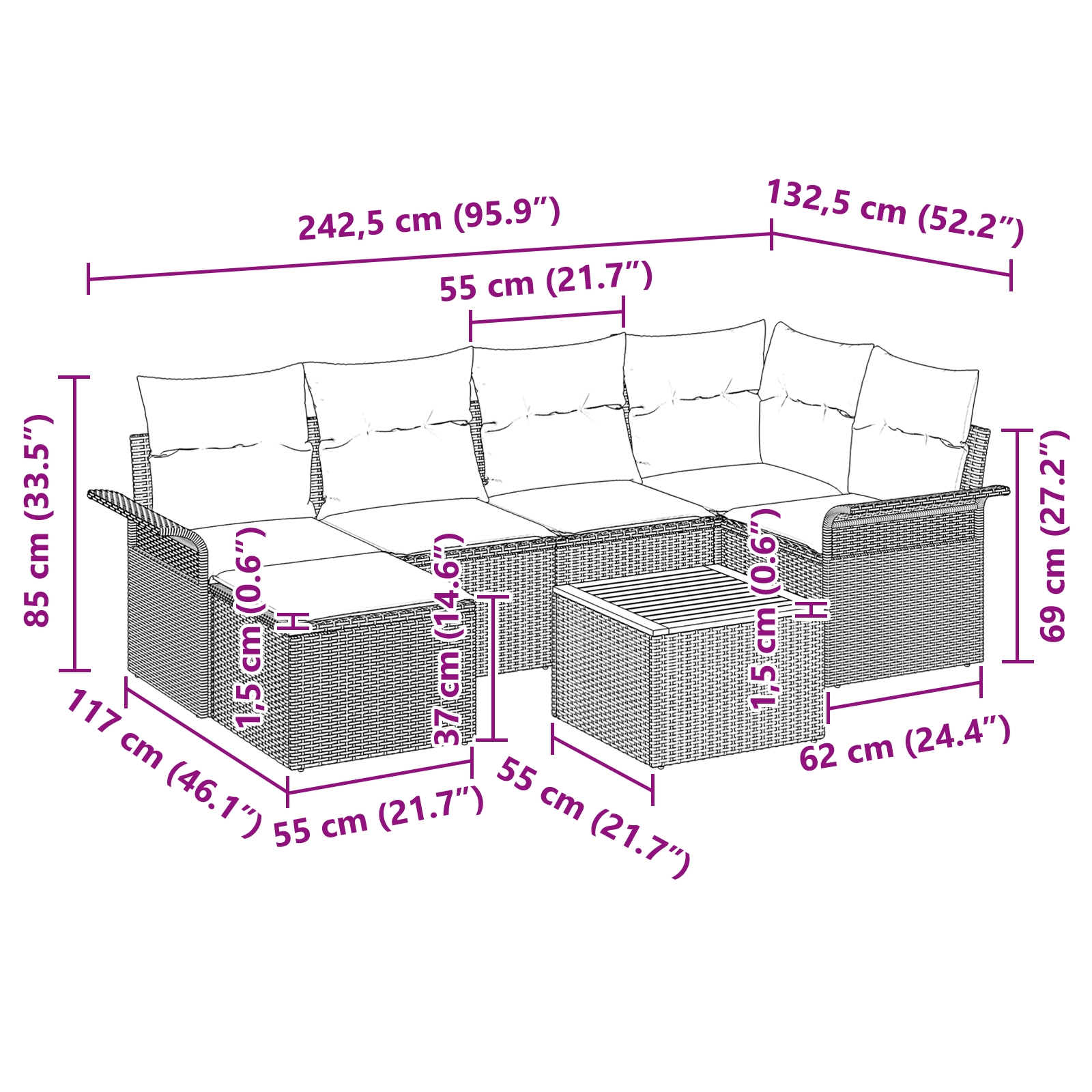 3347352 11 Set de canapele pentru grădină 7 pcs Negru Rattan poli Set de canapele pentru grădină 7 pcs Negru Rattan poli - imagine 11