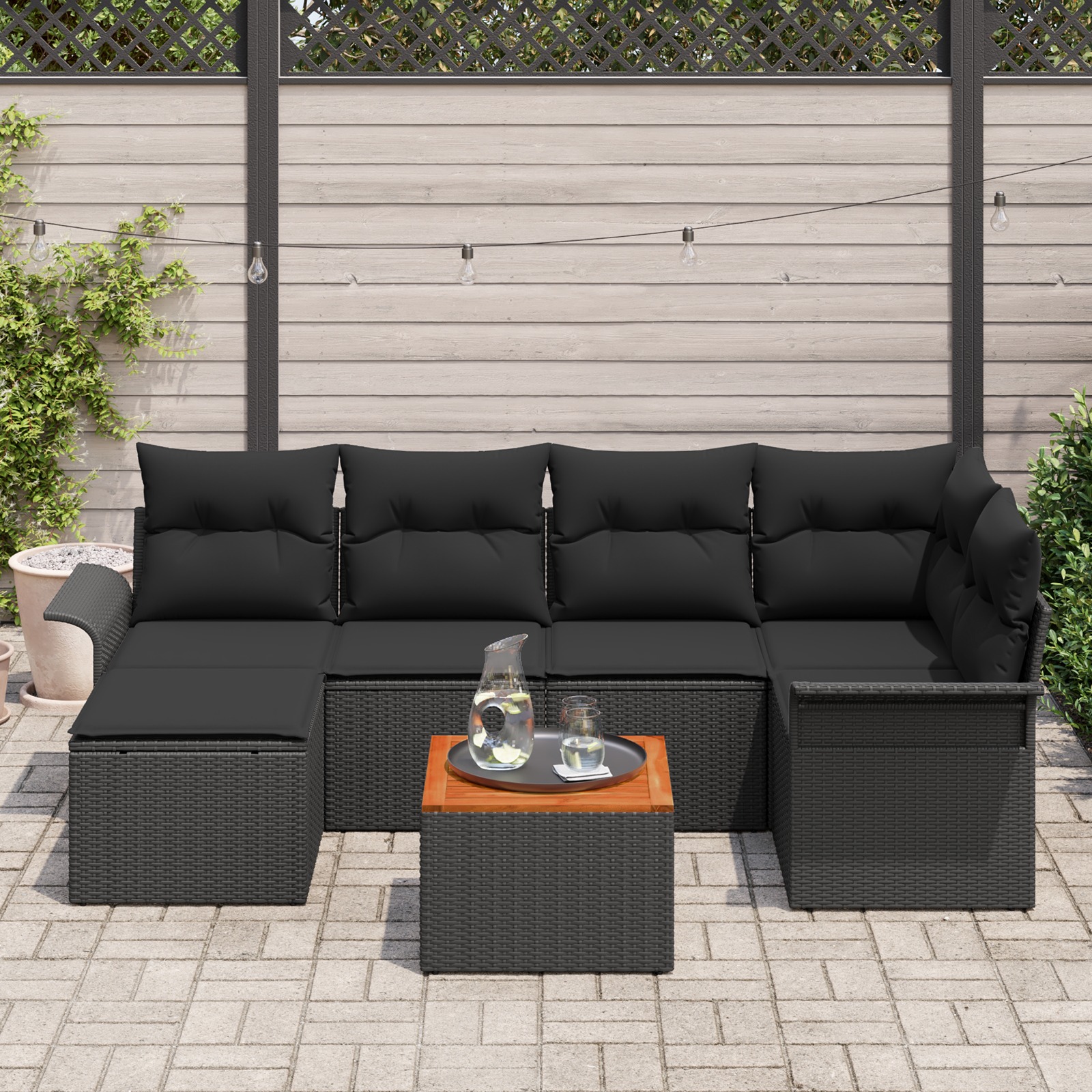 3347352 3 Set de canapele pentru grădină 7 pcs Negru Rattan poli Set de canapele pentru grădină 7 pcs Negru Rattan poli - imagine 3