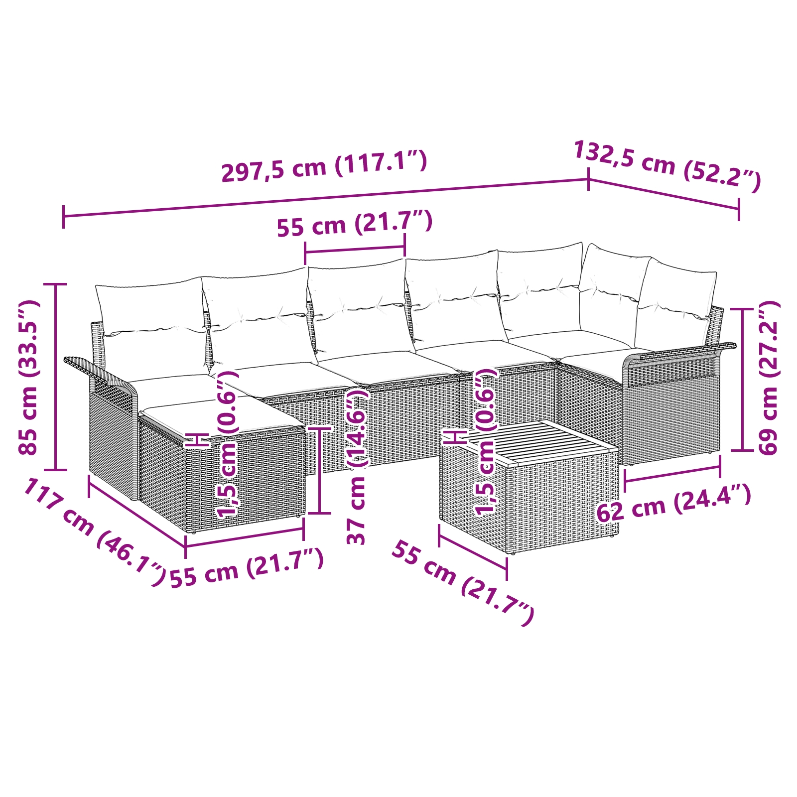 3347355 11 Set de canapele pentru grădină 8 pcs Negru Rattan poli Set de canapele pentru grădină 8 pcs Negru Rattan poli - imagine 11