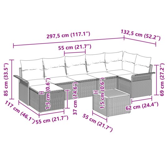 3347358 11 Set de canapele pentru grădină 8 pcs Bej Rattan poli 3347358 11