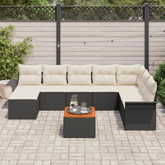 3347362 3 Set de canapele pentru grădină 9 pcs Negru Rattan poli 3347362 3