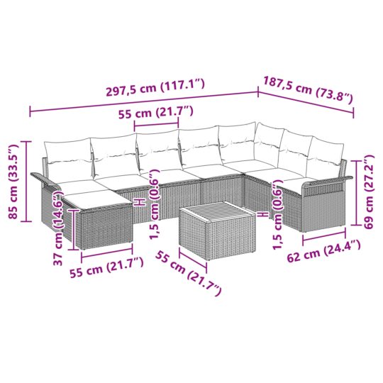 3347365 11 Set de canapele pentru grădină 9 pcs Bej Rattan poli 3347365 11