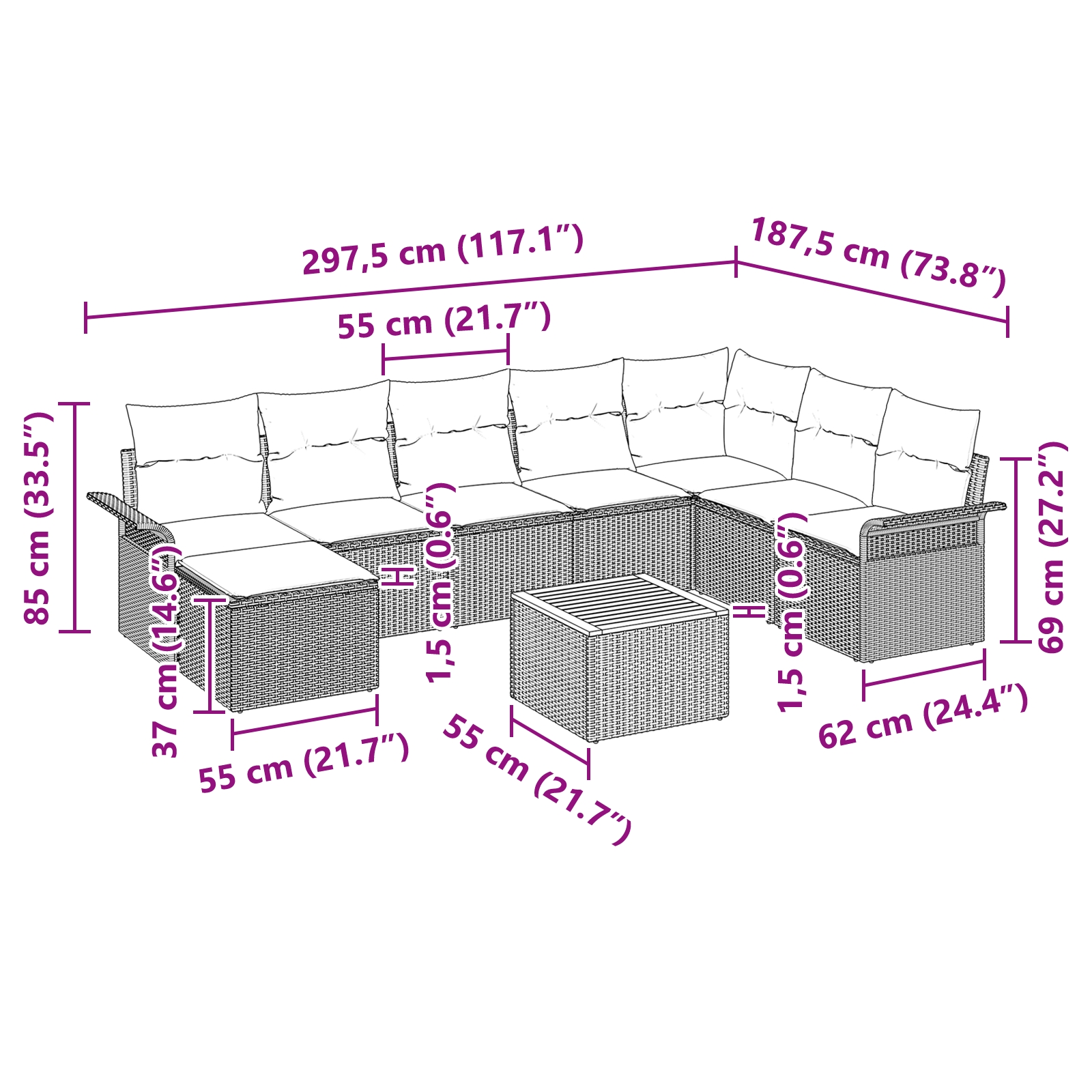 3347365 11 Set de canapele pentru grădină 9 pcs Bej Rattan poli Set de canapele pentru grădină 9 pcs Bej Rattan poli - imagine 11