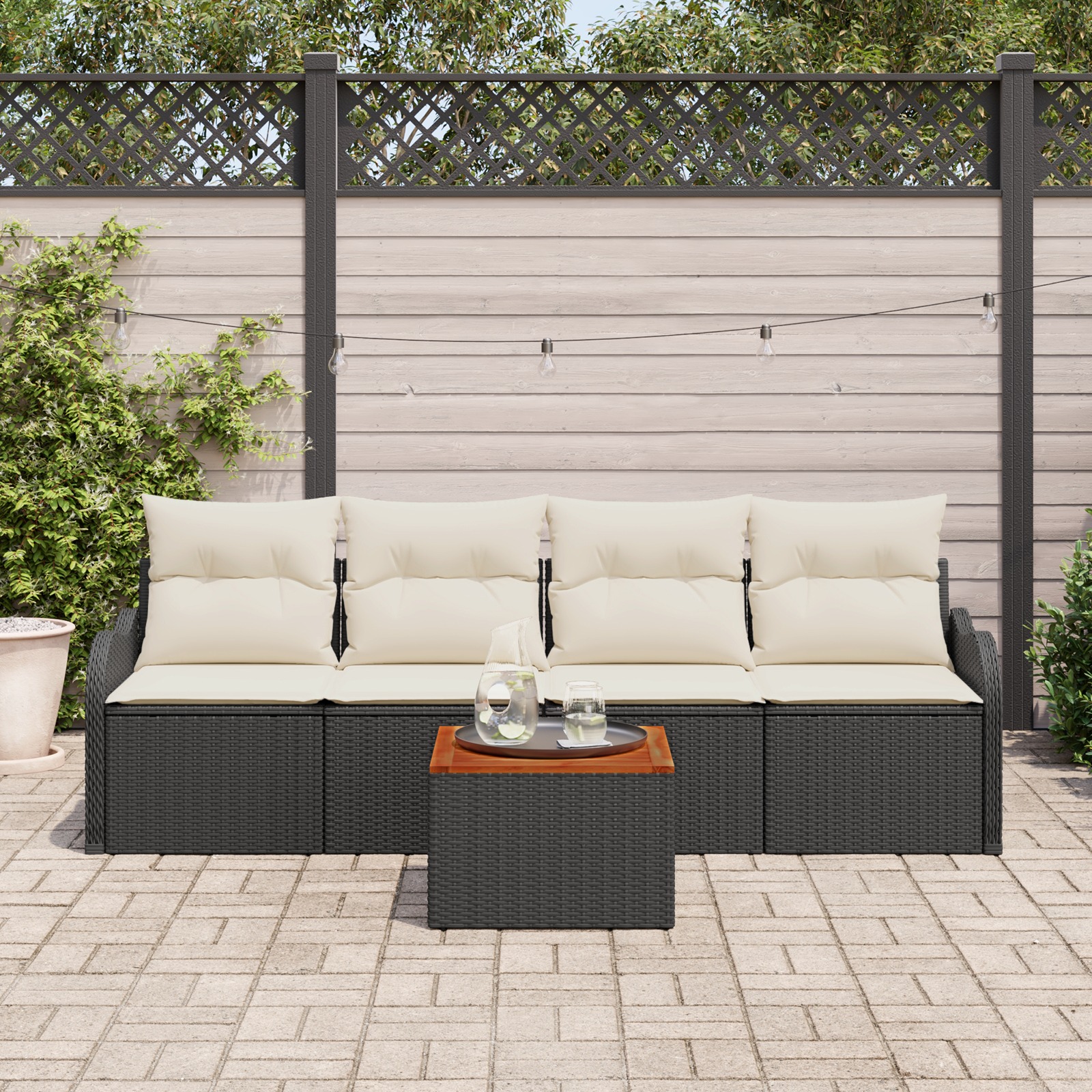 3347383 3 Set de canapele pentru grădină 5 pcs Negru Rattan poli Set de canapele pentru grădină 5 pcs Negru Rattan poli - imagine 3