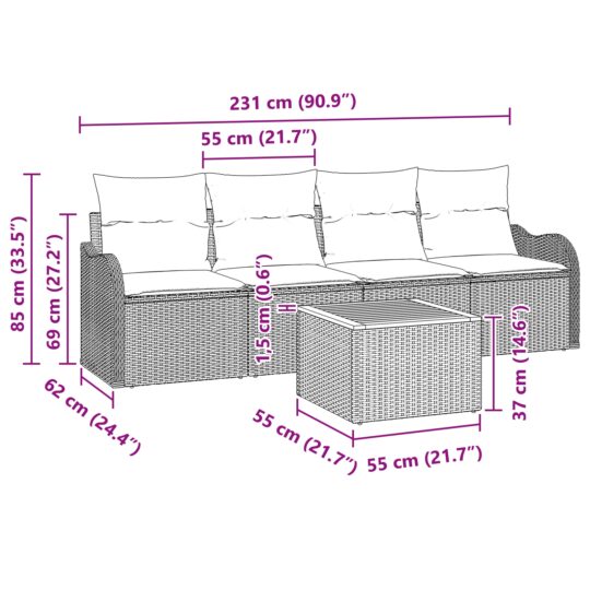 3347383 8 Set de canapele pentru grădină 5 pcs Negru Rattan poli 3347383 8