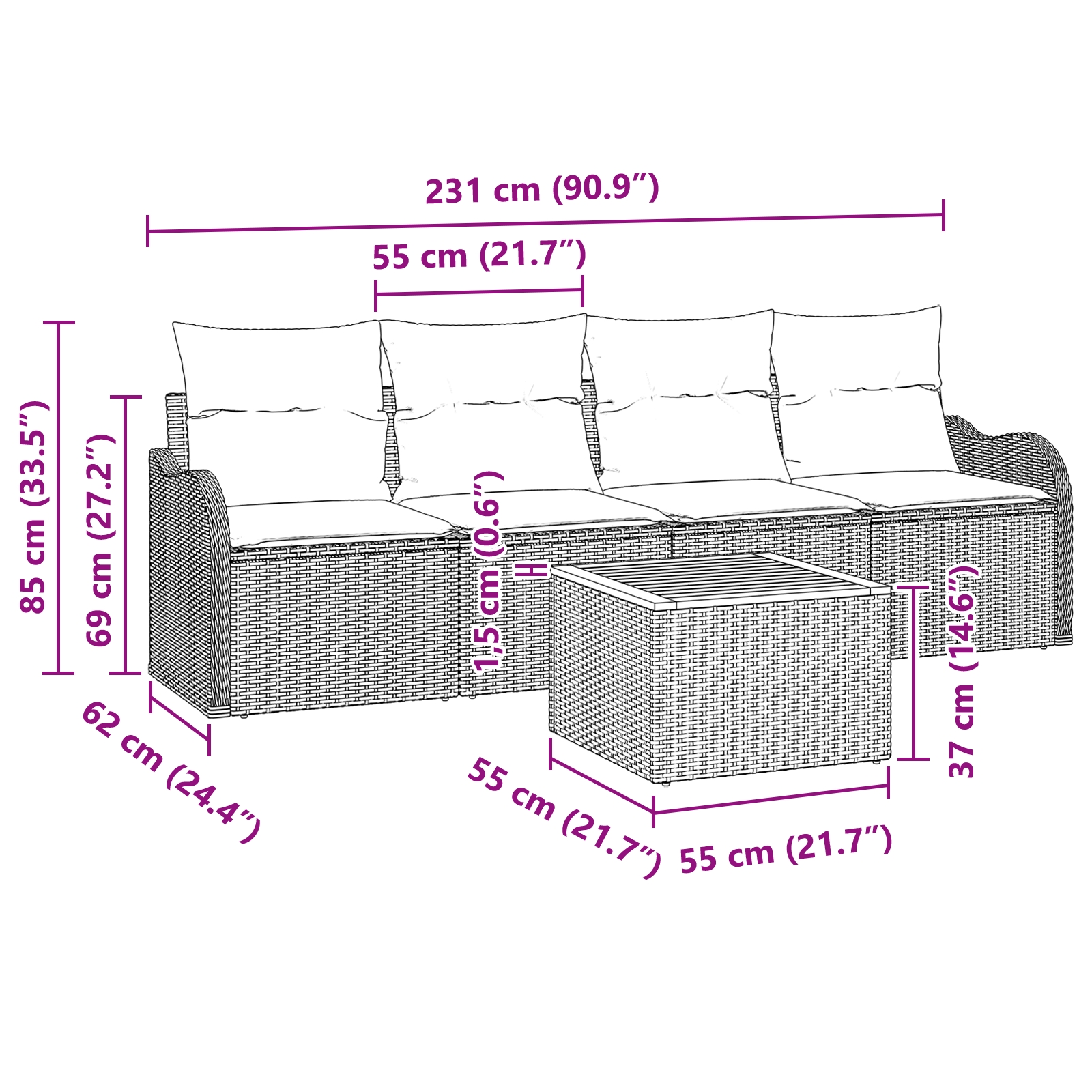 3347383 8 Set de canapele pentru grădină 5 pcs Negru Rattan poli Set de canapele pentru grădină 5 pcs Negru Rattan poli - imagine 8