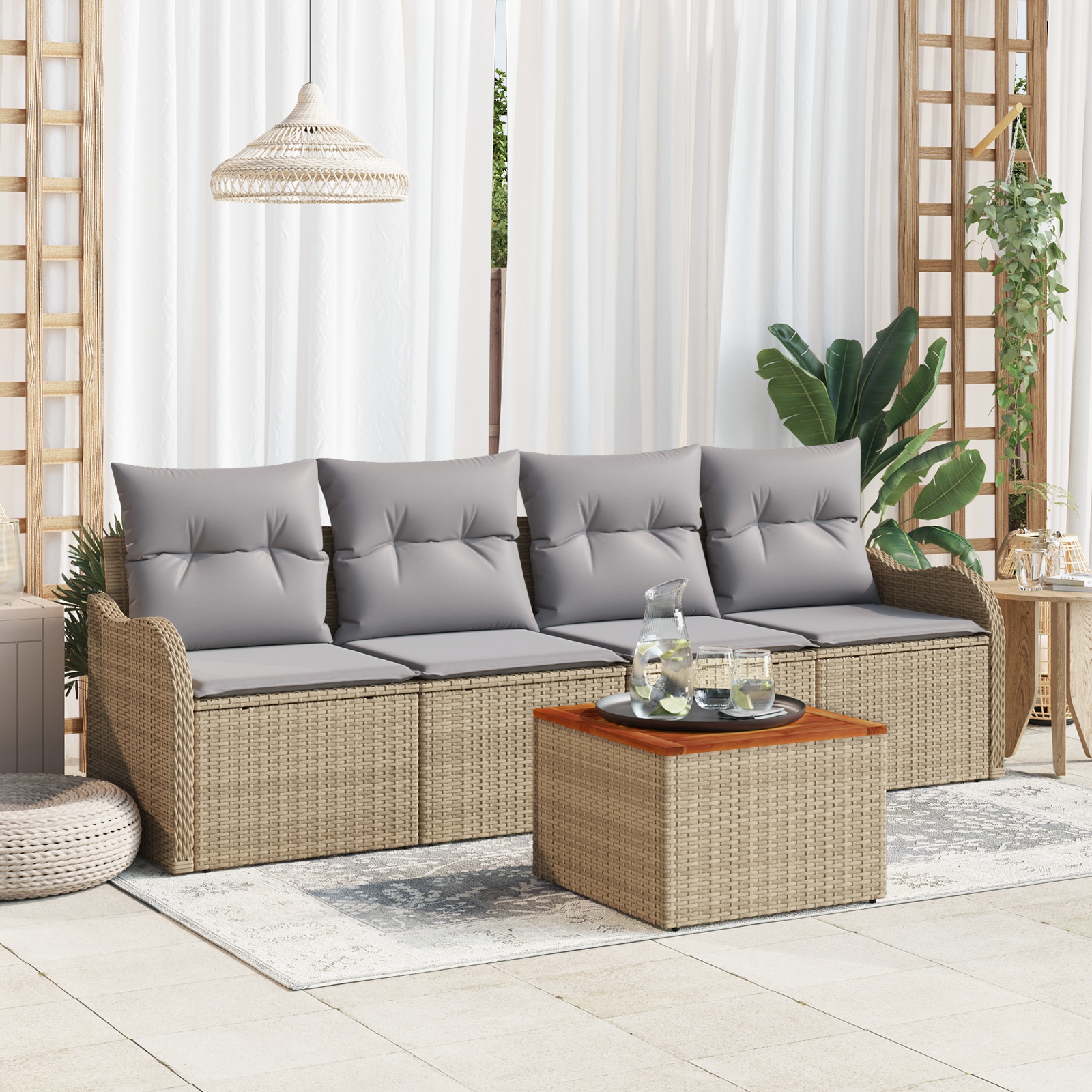 3347385 1 Set de canapele pentru grădină 5 pcs Bej Rattan poli Set de canapele pentru grădină 5 pcs Bej Rattan poli