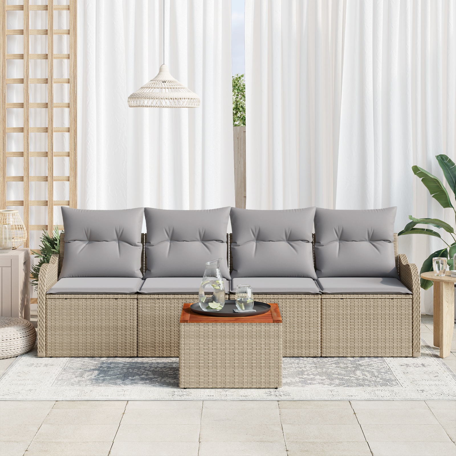3347385 3 Set de canapele pentru grădină 5 pcs Bej Rattan poli Set de canapele pentru grădină 5 pcs Bej Rattan poli - imagine 3