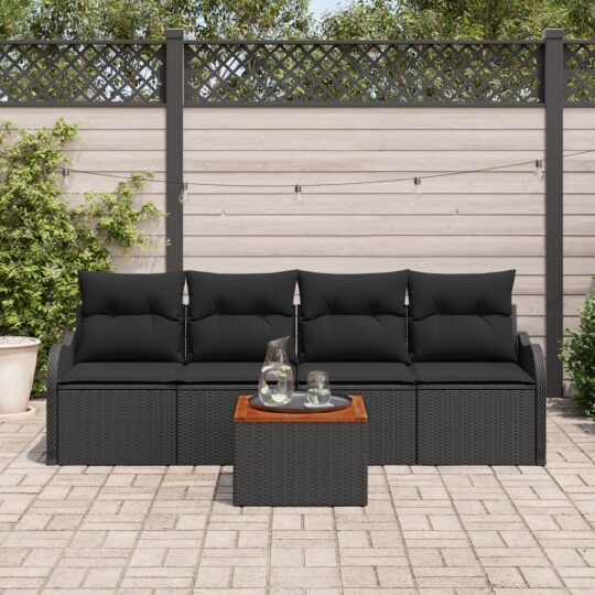 3347387 3 Set de canapele pentru grădină 5 pcs Negru Rattan poli 3347387 3