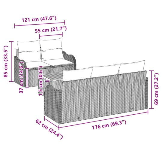 3347390 8 Set de canapele pentru grădină 6 pcs Negru Rattan poli 3347390 8