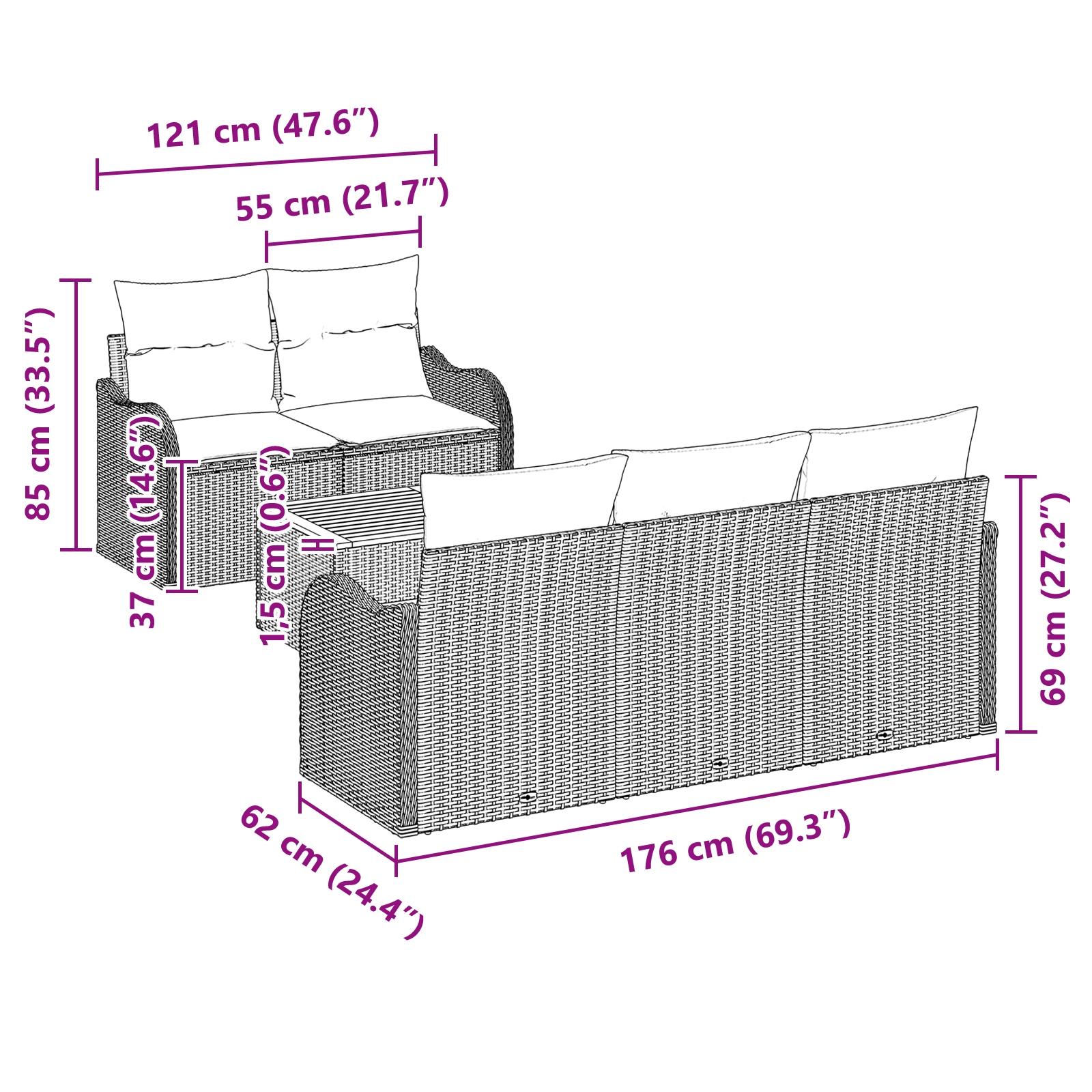 3347390 8 Set de canapele pentru grădină 6 pcs Negru Rattan poli Set de canapele pentru grădină 6 pcs Negru Rattan poli - imagine 8