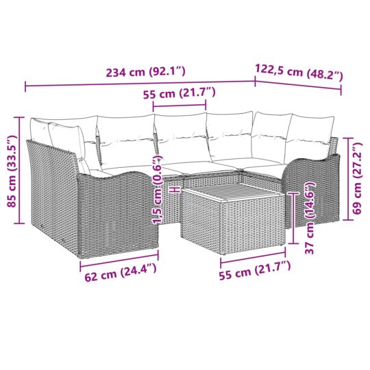 3347406 9 Set de canapele pentru grădină 7 pcs Bej Rattan poli 3347406 9