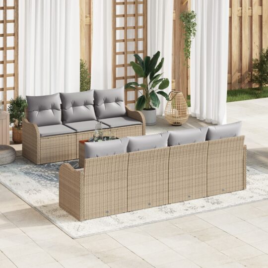 Set de canapele pentru grădină 8 pcs Bej Rattan poli