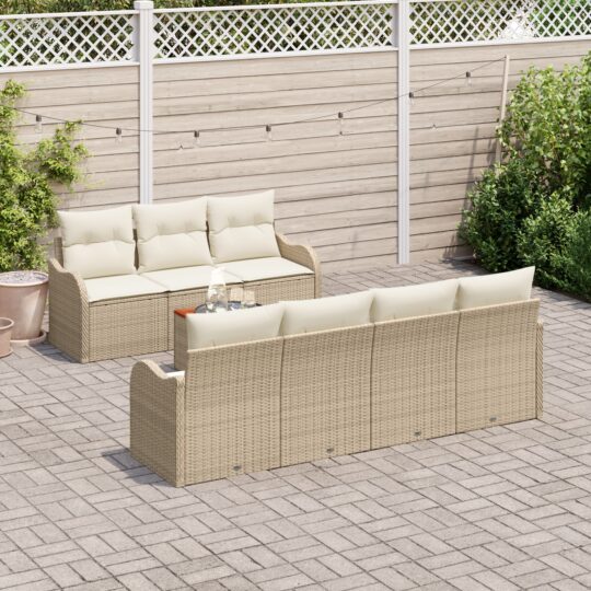 3347414 3 Set de canapele pentru grădină 8 pcs Bej Rattan poli 3347414 3
