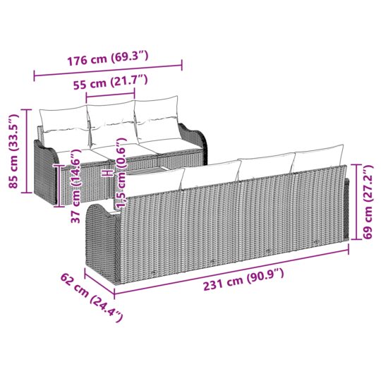 3347414 8 Set de canapele pentru grădină 8 pcs Bej Rattan poli 3347414 8