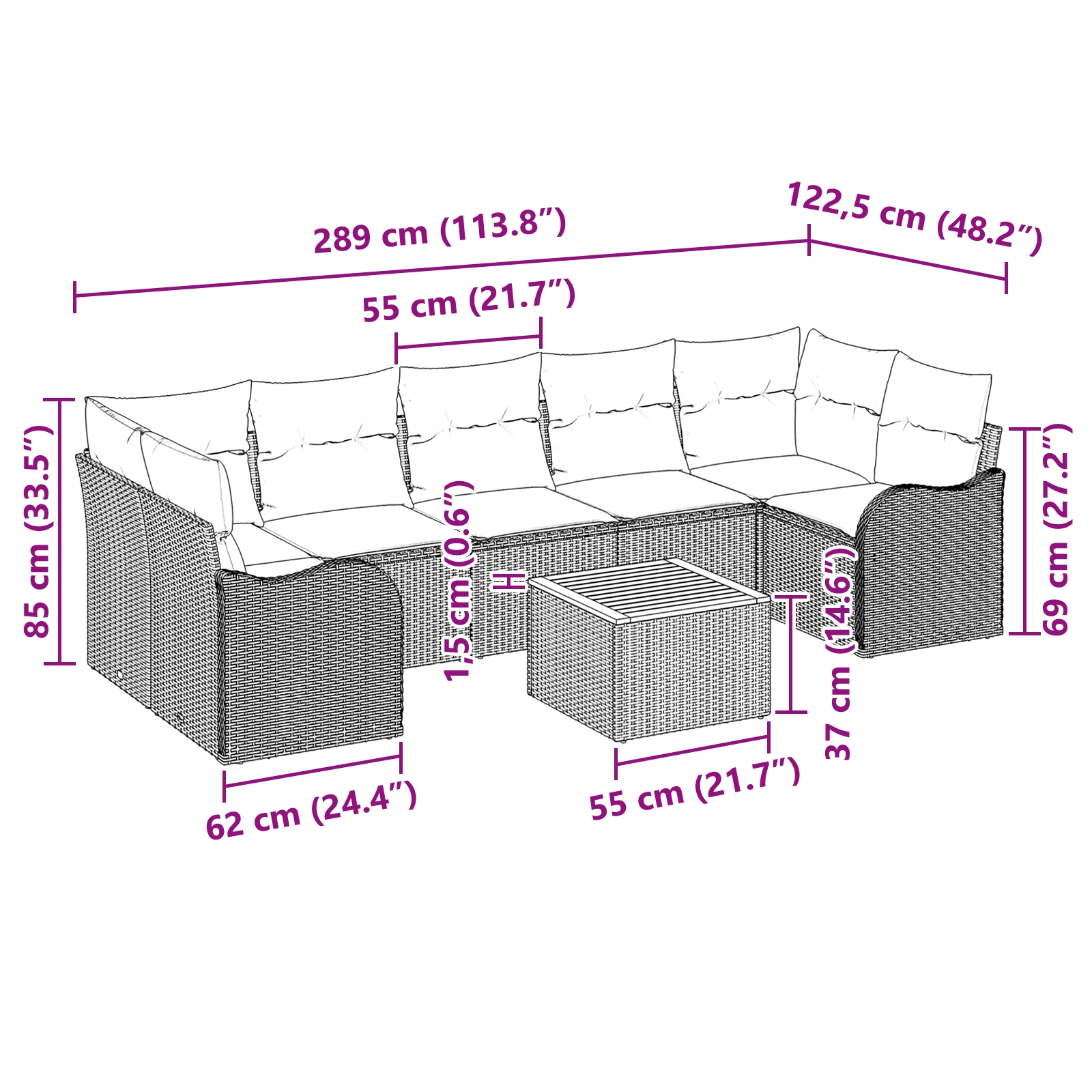 3347420 9 Set de canapele pentru grădină 8 pcs Bej Rattan poli Set de canapele pentru grădină 8 pcs Bej Rattan poli - imagine 9