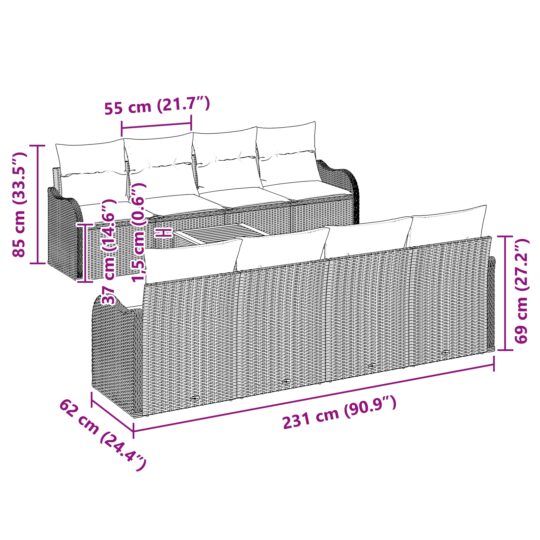 3347425 8 Set de canapele pentru grădină 9 pcs Negru Rattan poli 3347425 8
