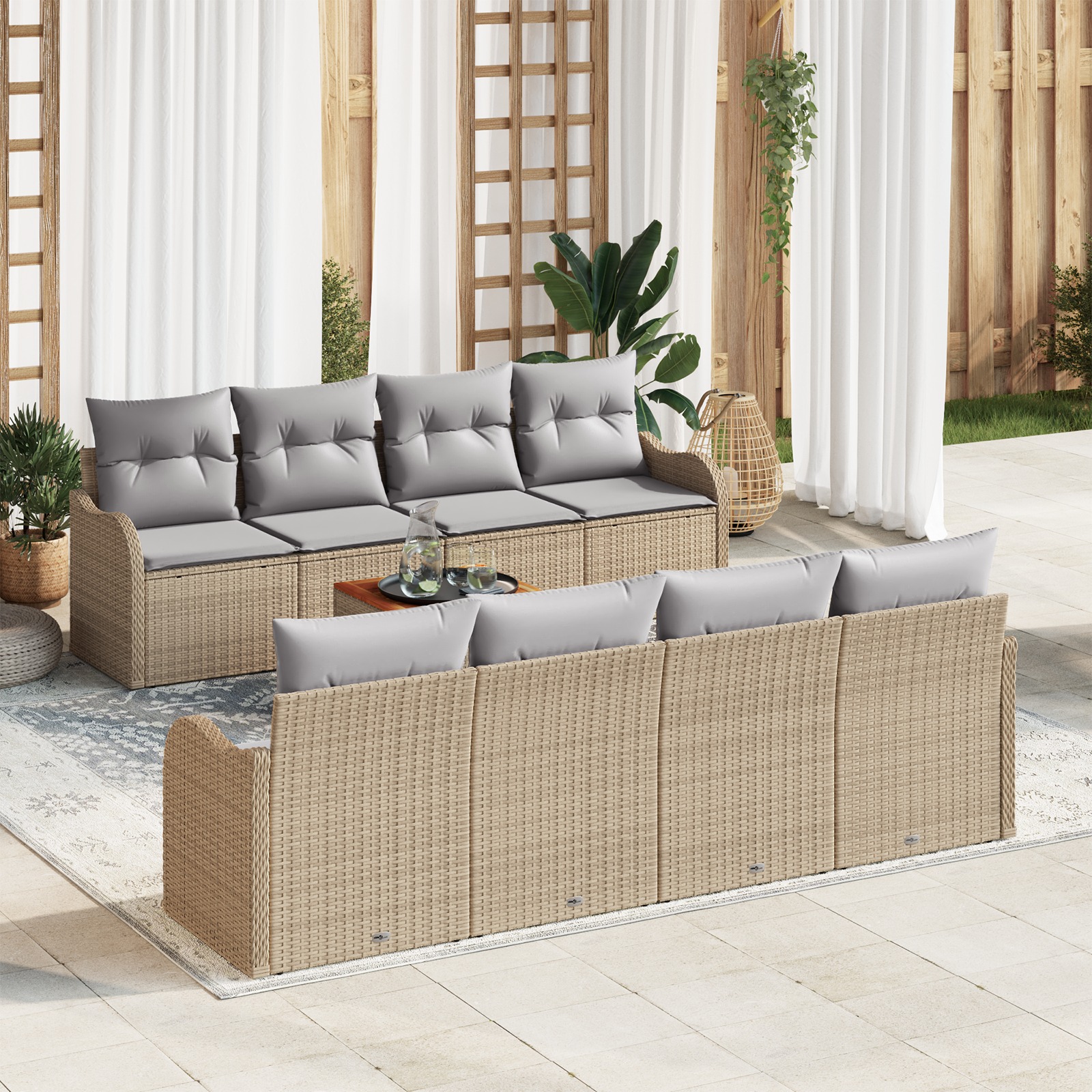 3347427 1 Set de canapele pentru grădină 9 pcs Bej Rattan poli Set de canapele pentru grădină 9 pcs Bej Rattan poli