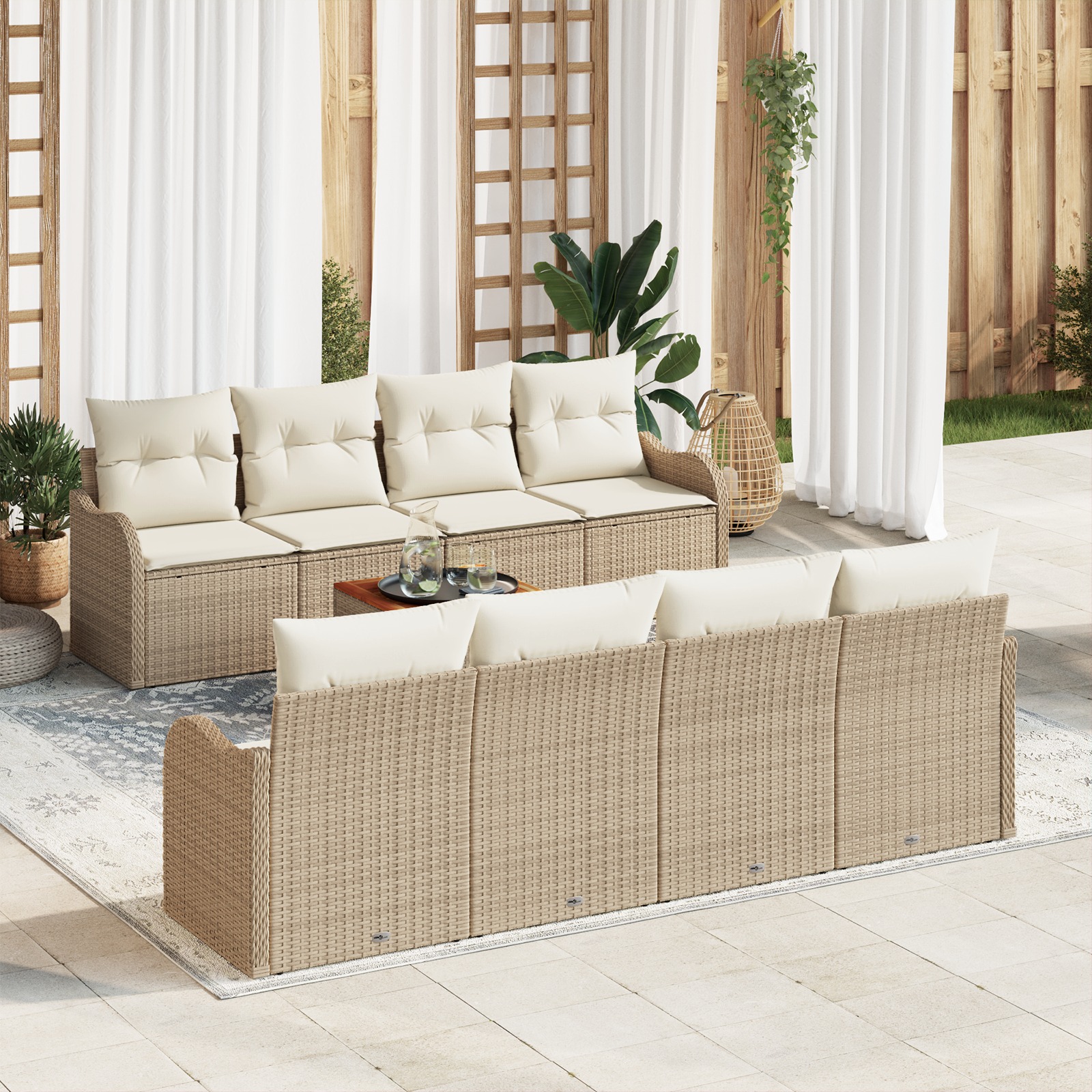 3347428 1 Set de canapele pentru grădină 9 pcs Bej Rattan poli Set de canapele pentru grădină 9 pcs Bej Rattan poli
