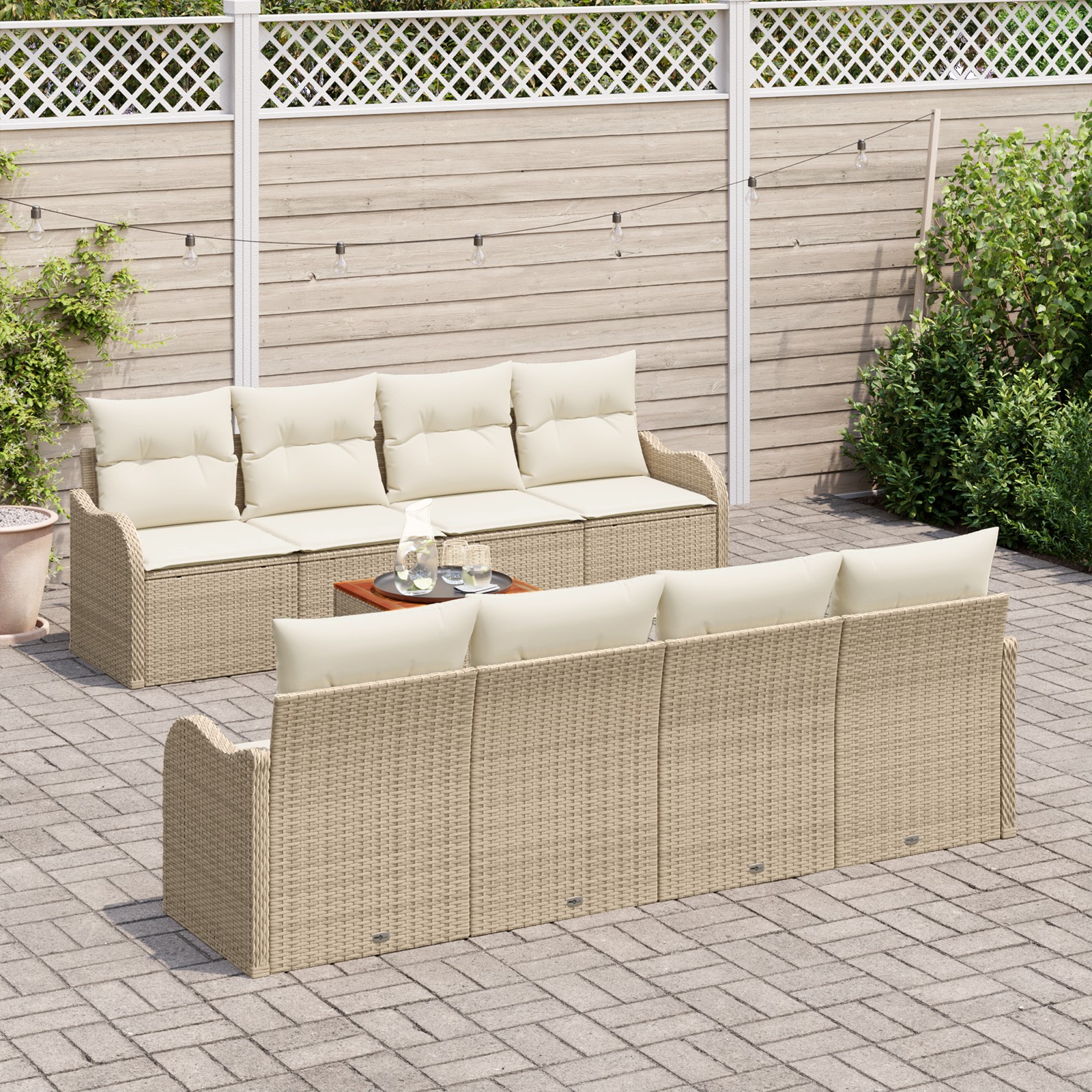 3347428 3 Set de canapele pentru grădină 9 pcs Bej Rattan poli Set de canapele pentru grădină 9 pcs Bej Rattan poli - imagine 3