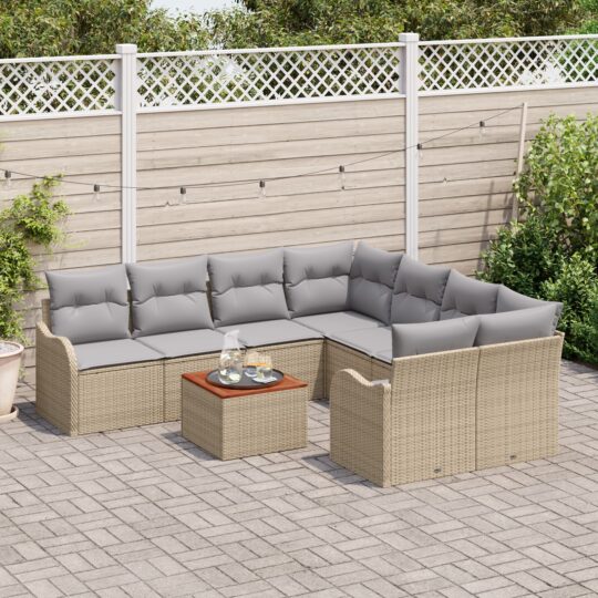 3347434 3 Set de canapele pentru grădină 9 pcs Bej Rattan poli 3347434 3